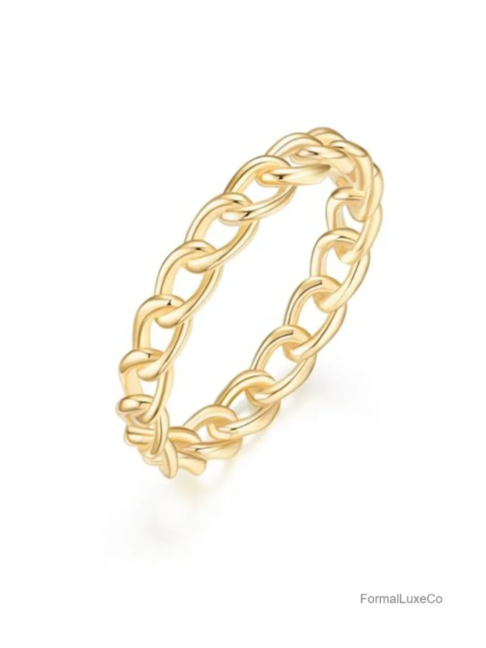 14K Gold Plated Dainty Open Chain Link Stacking Ring Women